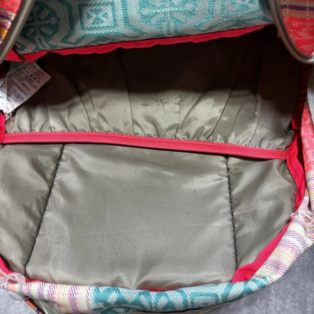 JanSport Right Pack World Backpack Teal/Pink/Coral Suede Bottom BOHO EUC